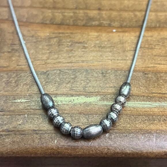 Vintage 90s Classic 925 Sterling Silver Beaded Delicate Minimalist Necklace B3 - Picture 2 of 10